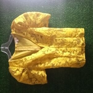 Peach sheer yellow blouse puff sleeves